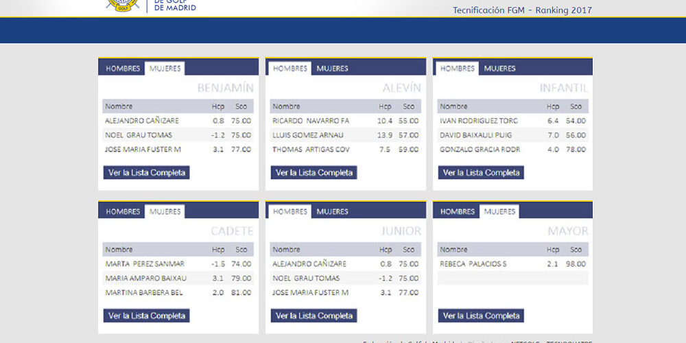 Federación de Golf de Madrid, diseño web