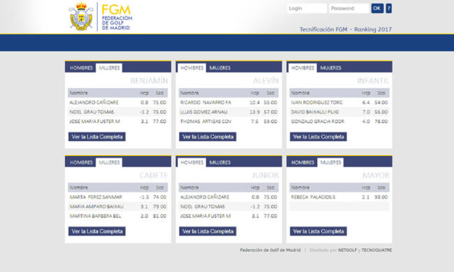 Federación de Golf de Madrid, diseño web